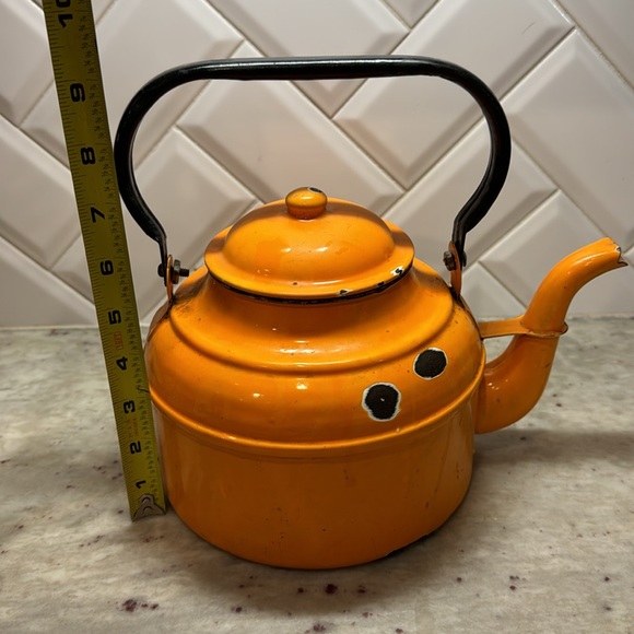 Vintage Orange Enamelware Tea Kettle - Picture 5 of 5